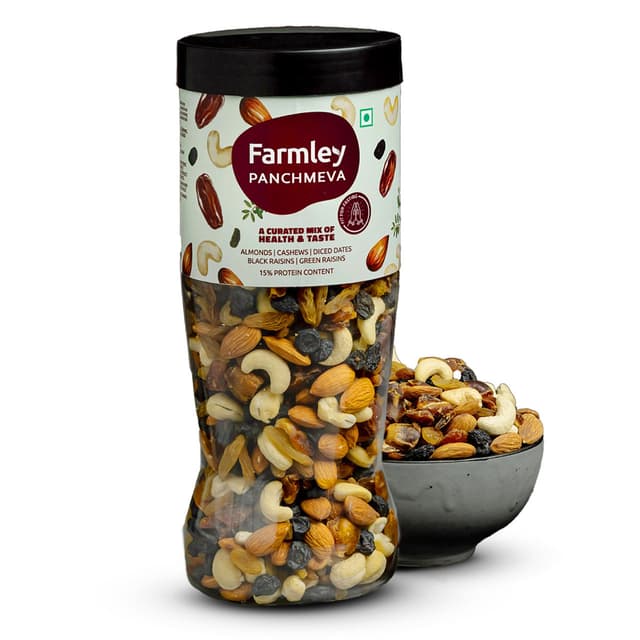 Farmley Mix Dry Fruits Panchmeva - Almonds, Cashews, Dates, Black Raisins, Green Raisins