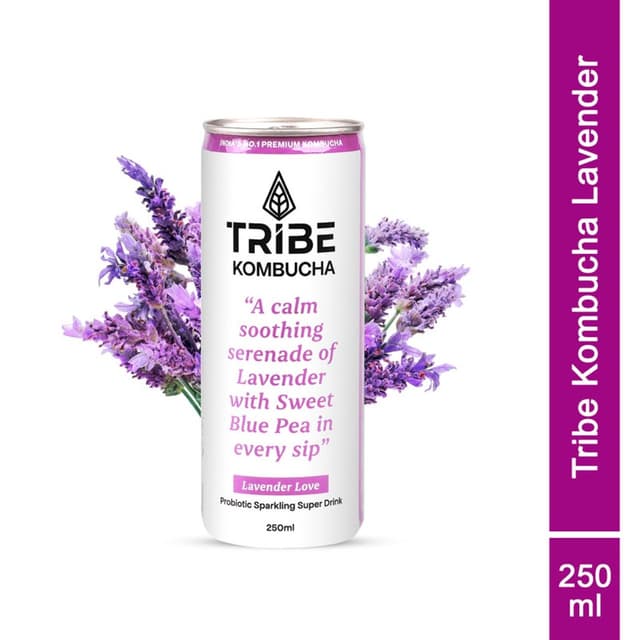Tribe Naturally Sparkling Probiotic Green Tea With Blue Pea & Lavender Kombucha