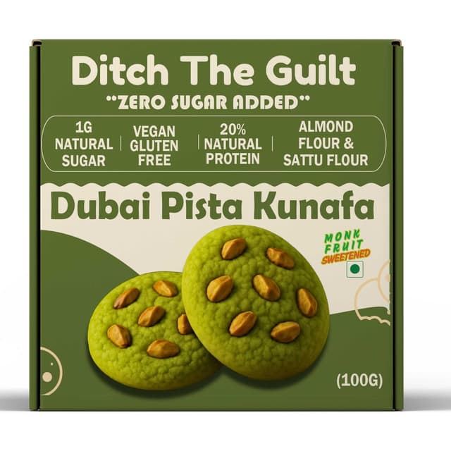 Ditch The Guilt Dubai Pista Kunafa - Sugar Free Cookies | High Protein | Almond & Sattu Flour